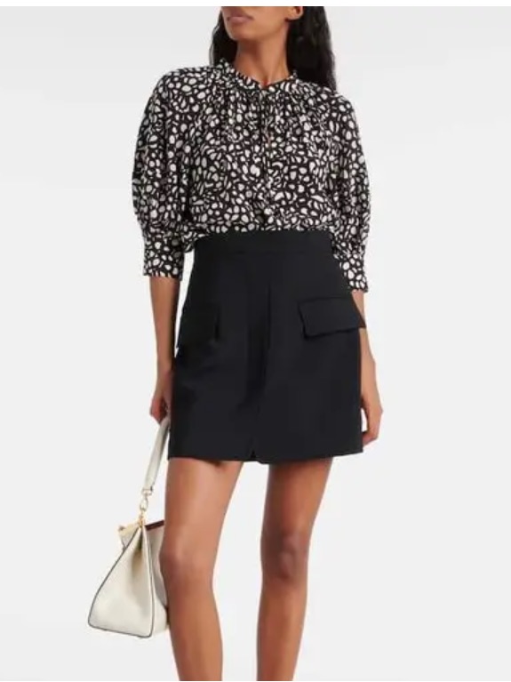 Max Mara Emy Printed Blouse In Black & Whitr Geometric Pattern Size 12